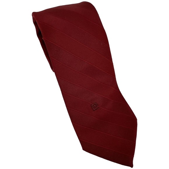 PIERRE CARDIN Neck Tie Mens Dark Red Solid Striped Simple Adult P Logo - Picture 7 of 9